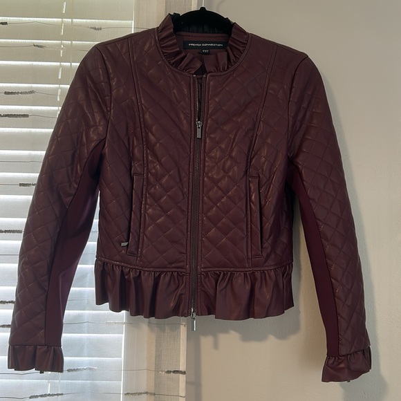 French Connection Women's Vegan Leather Jackets, Plum Noir Ruffle size XS NWT - Picture 4 of 10
